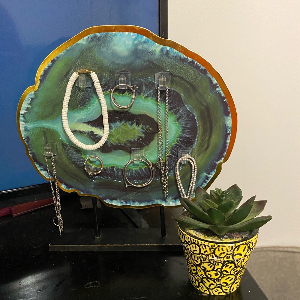 A gemstone jewelry stand.